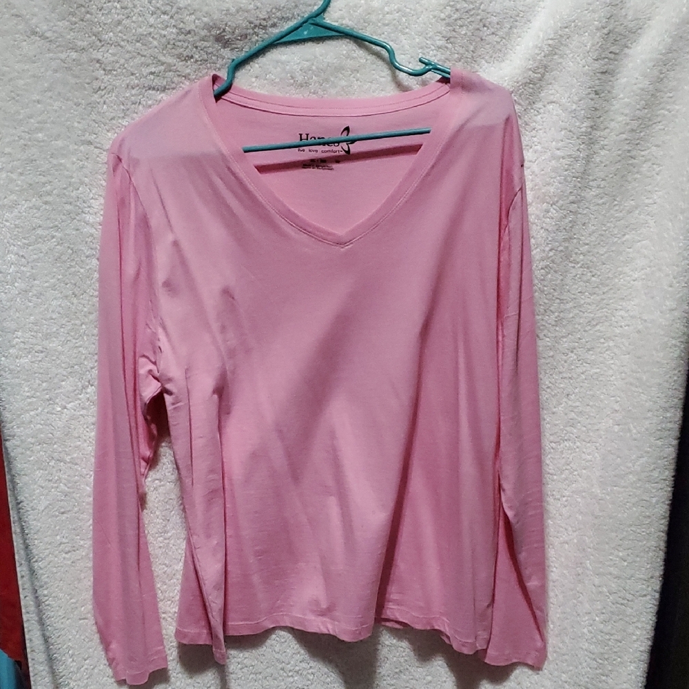 Hanes Pink Relaxed Long Sleeve Blouse